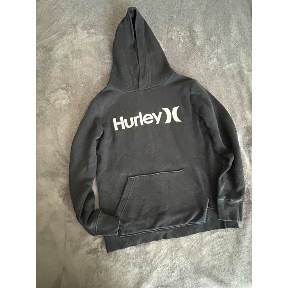 Black Hurley pullover Hoodie Kids Medium Kangaroo pocket Sz M - Picture 2 of 8